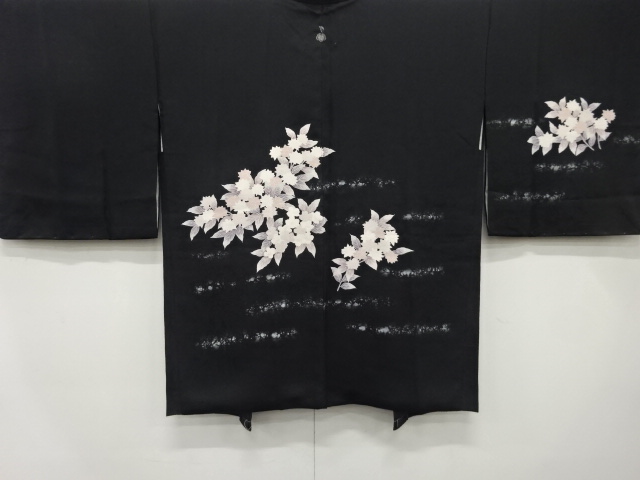 未使用品　霞に花模様　一つ紋　長絵羽織